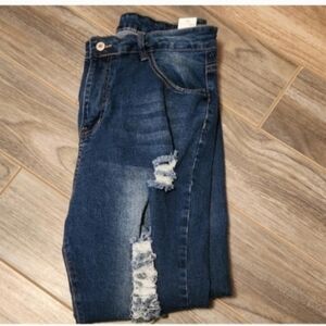 Dark Blue Distressed Women's Jeans